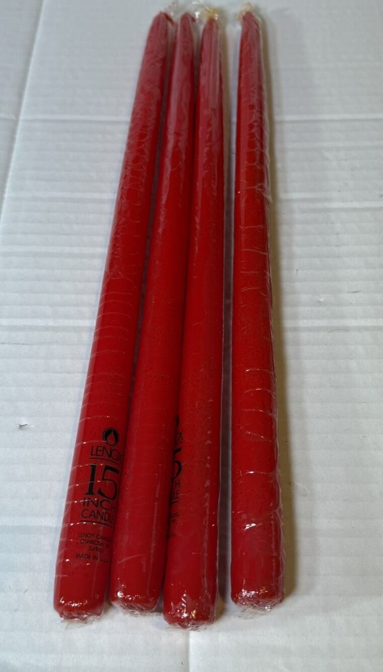 Lenox 15 Inch Lot of 4 Red Tapered Candles